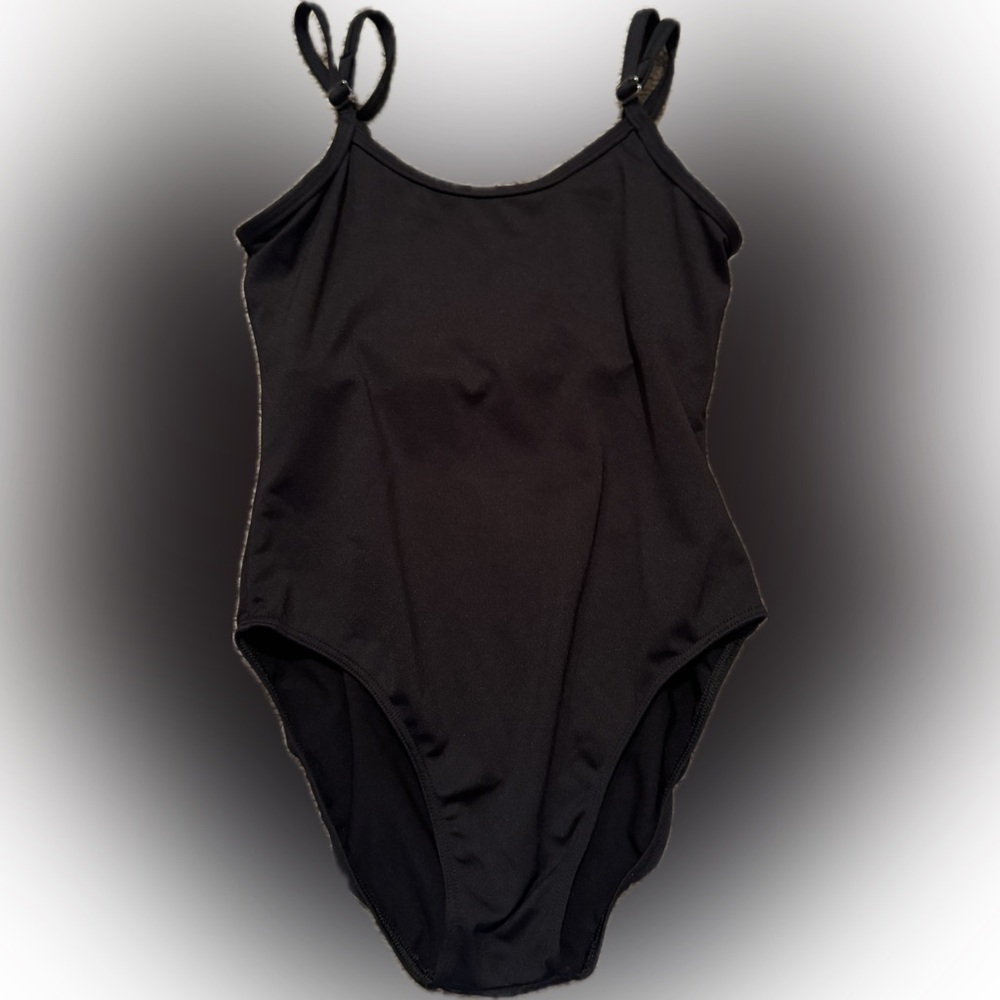 Women Small One Piece Black Swimsuit w/ sports bra, adj straps